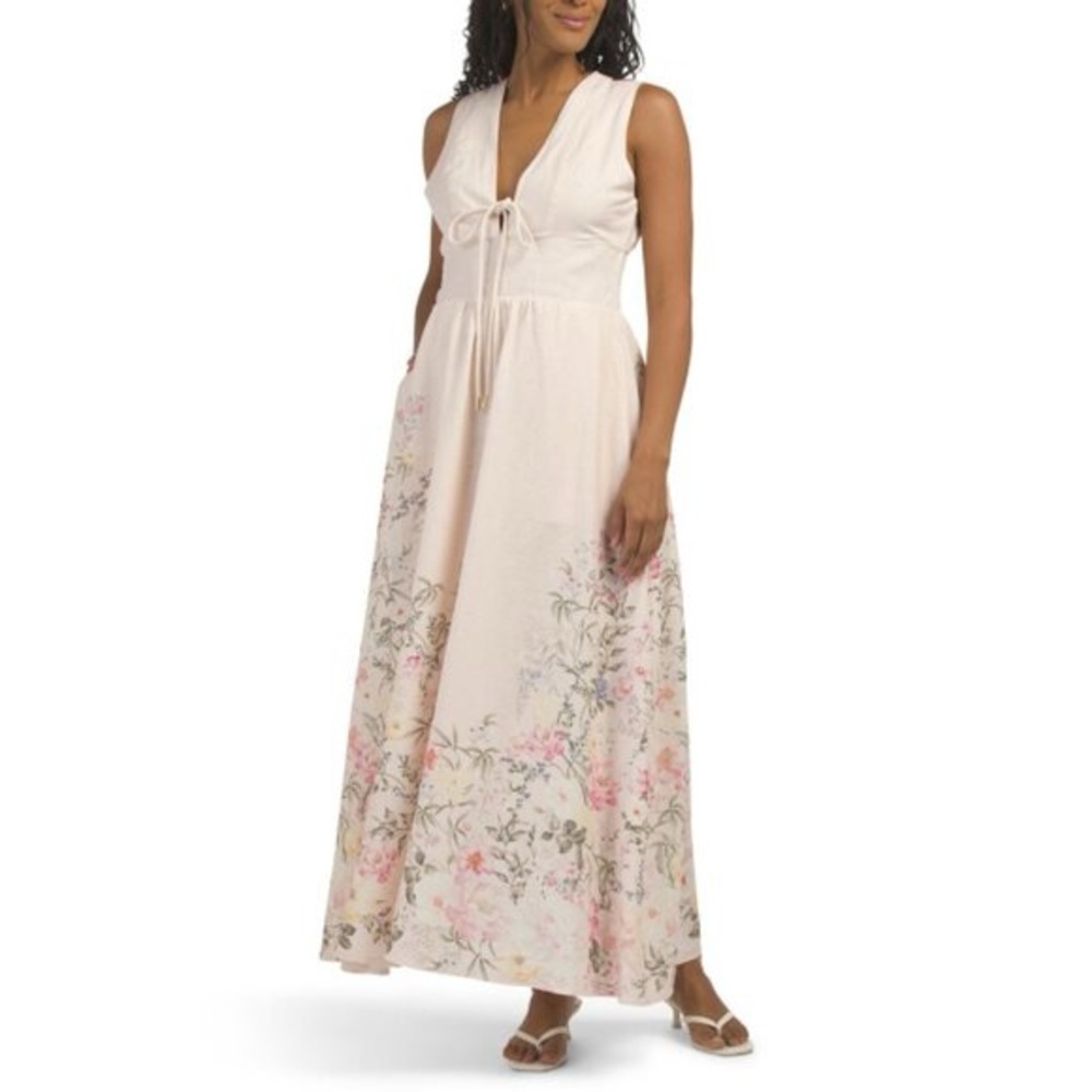 CHRISTIAN LACROIX Size  M Pink Linen Blend Floral Maxi Dress